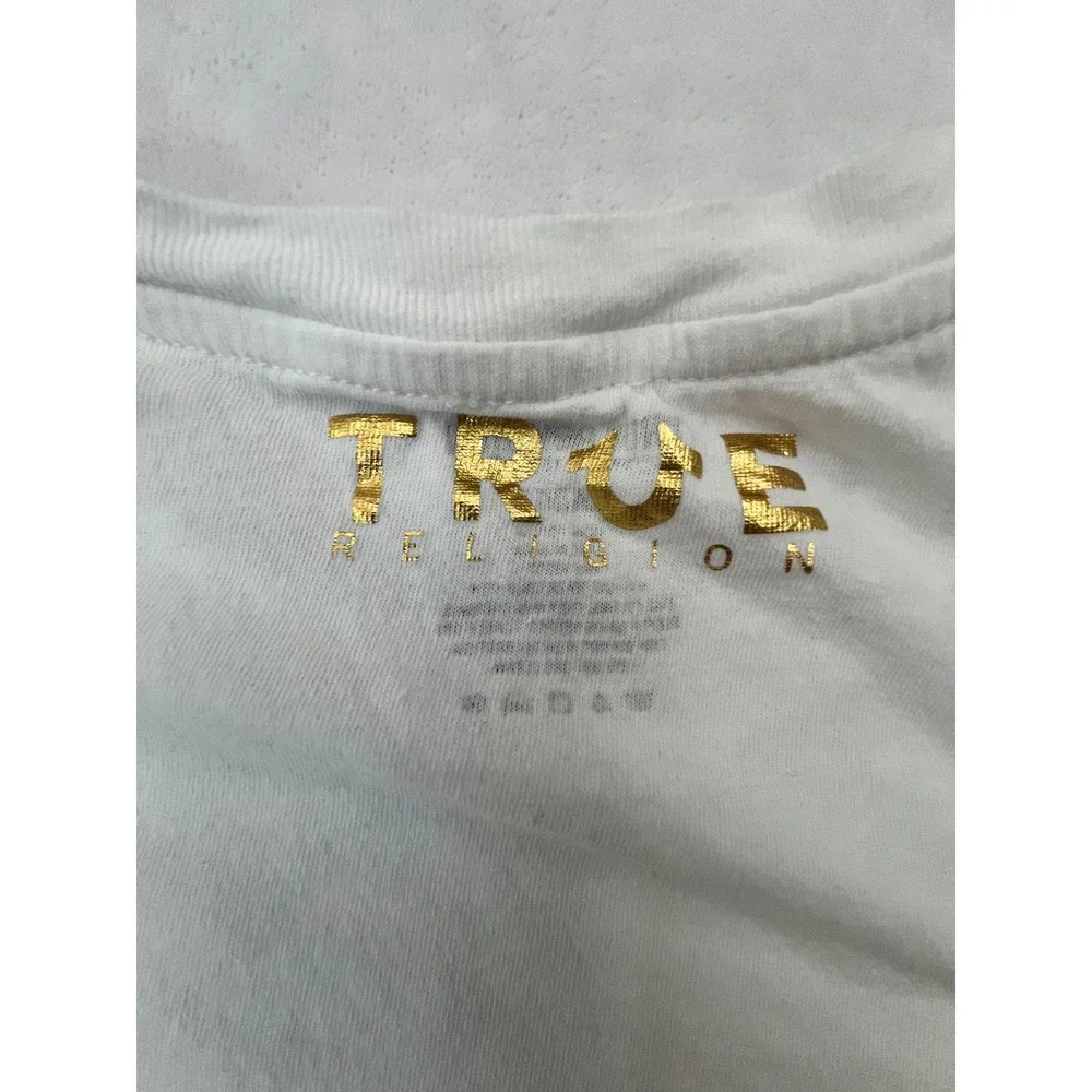 True Religion T-Shirt White Gold Foil Logo Men's Size Large
